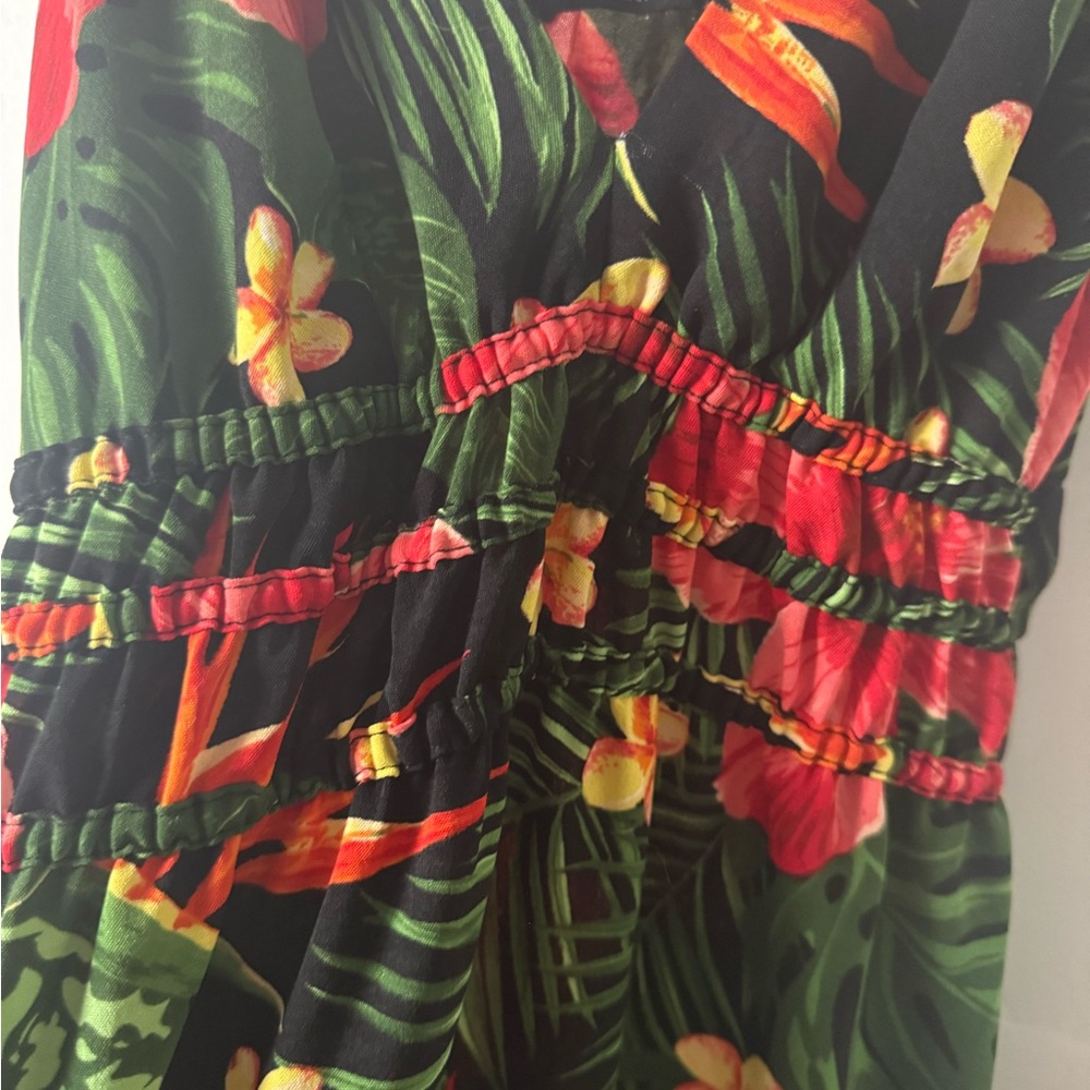 Absolutely It Tropical Floral Maxi Dress with Red Hibiscus - Picture 2 of 5